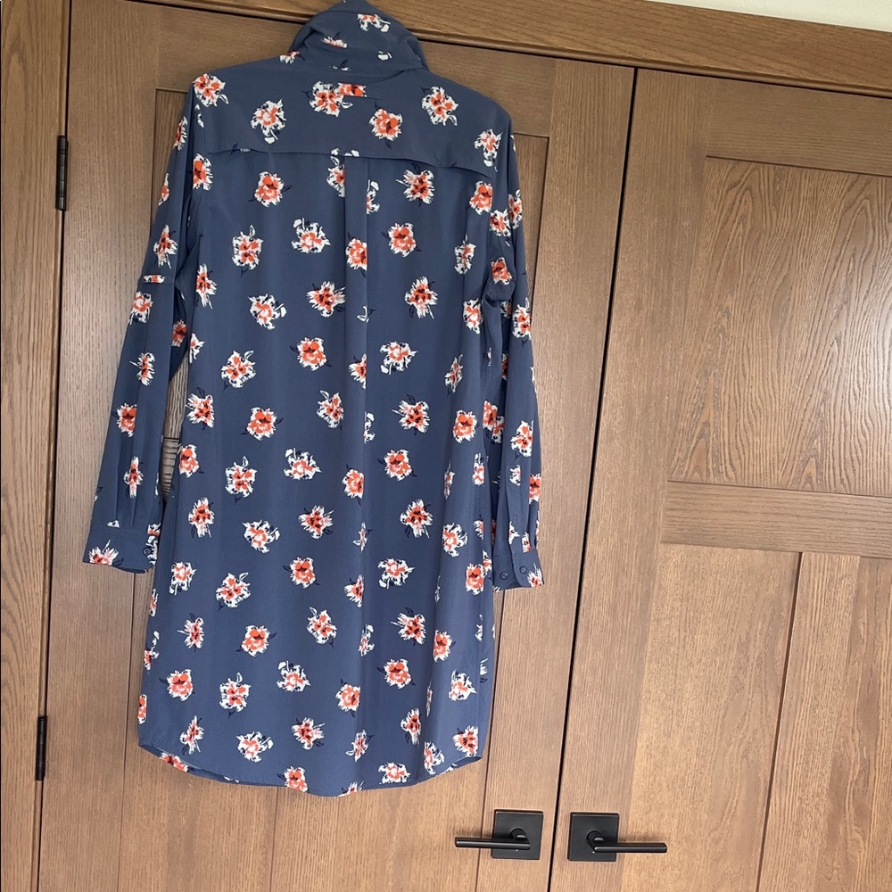 Duluth Trading Co Long-Sleeve Floral Travel Shirt Dress with Coral Blooms